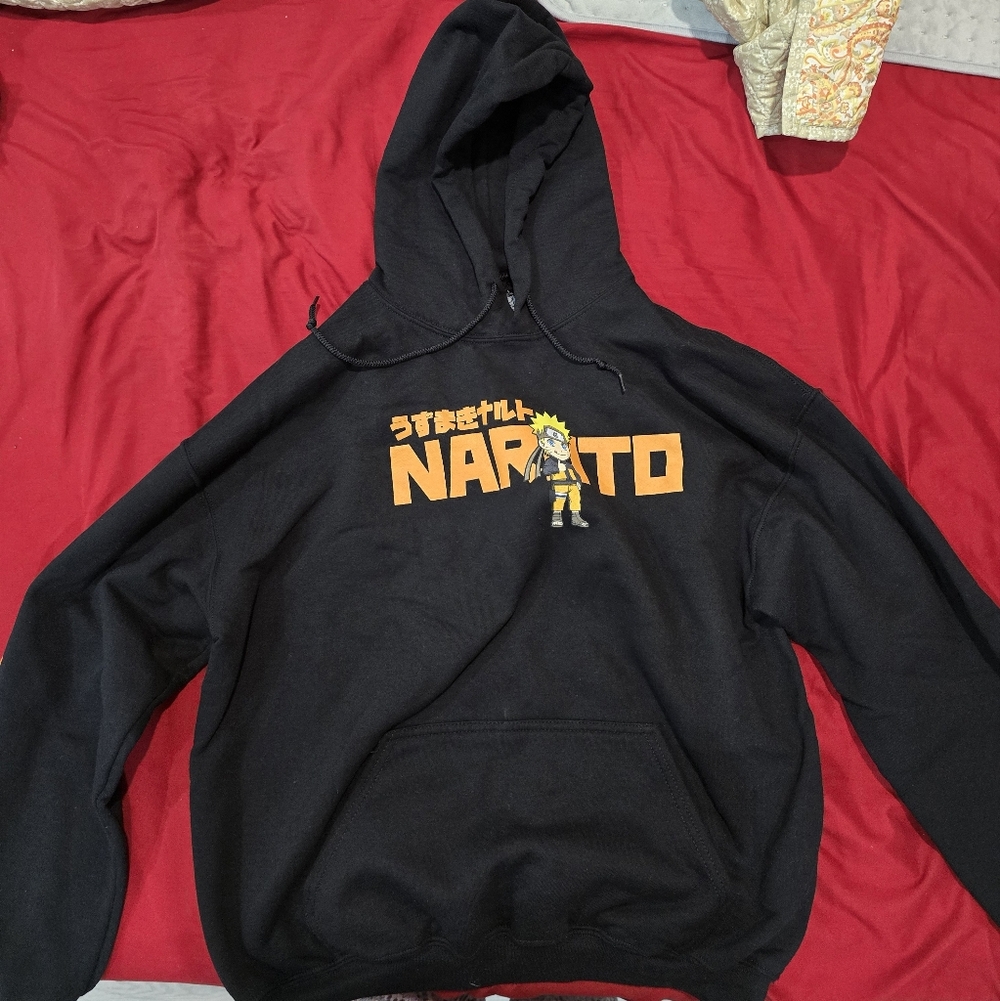 Anime NARUTO Ripple Junction Black Hoodie with Orange Text and Character